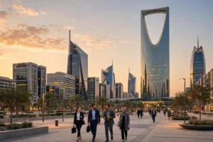 Riyadh skyline at golden hour, Saudi Arabia