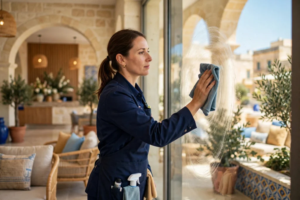 Cleaner at work in a hotel in Malta